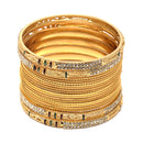 Gold-Plated White Crystal studded Classic Bangles Jewellery Set (Set Of 16)