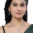 Rhodium-Plated Sea Green American Diamond Studded Heart Design Necklace & Earrings Jewellery Set