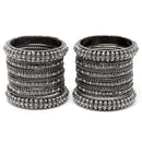 Oxidised Silver-Plated Black Toned White Artificial Stones studded Bangles Jewellery Set (Set Of 6)
