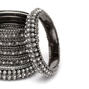 Oxidised Silver-Plated Black Toned White Artificial Stones studded Bangles Jewellery Set (Set Of 6)
