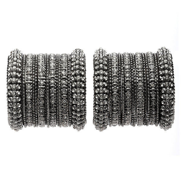 Oxidised Silver-Plated Black Toned White Artificial Stones studded Bangles Jewellery Set (Set Of 6)