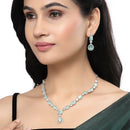 Rhodium-Plated Sea Green American Diamond Studded Fashionable Necklace & Earrings Jewellery Set