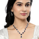 Rhodium-Plated Navy Blue American Diamond Studded Fashionable Necklace & Earrings Jewellery Set