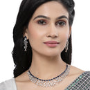 Rhodium-Plated Navy Blue American Diamond Studded Eccentric Design Necklace & Earrings Jewellery Set