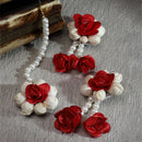 Gold-Plated Pearl Red & White Gota Patti Flower Maang Tikka Set