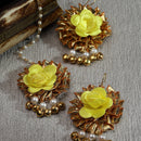 Gold-Plated Pearl Golden & Yellow Gota Patti Flower Maang Tikka Set