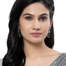 Rhodium-Plated Red American Diamond studded Teardrop & Leaf Shaped Drop Earrings