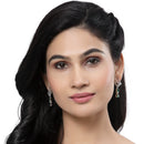 Rhodium-Plated Green & White American Diamond studded Square & Teardrop Shaped Contemporary Drop Earrings