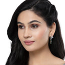 Rhodium-Plated Green & White American Diamond studded Square & Teardrop Shaped Contemporary Drop Earrings