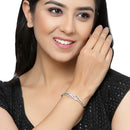 Rhodium-Plated Silver Toned Flower Pink American Diamond Studded Bracelet