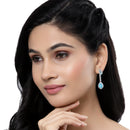 Rhodium-Plated Sky Blue & White American Diamond studded Teardrop Shaped Classic Drop Earrings