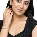 Rhodium-Plated Silver Toned Flower Pink American Diamond Studded Bracelet