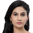 Rhodium-Plated Red & White American Diamond studded Teardrop Shaped Classic Drop Earrings