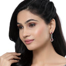 Rhodium-Plated Red & White American Diamond studded Teardrop Shaped Classic Drop Earrings