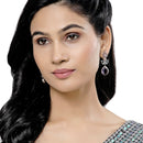 Rose Gold-Plated Gunmetal Toned Purple American Diamond studded Teardrop & Leaf Shaped Drop Earrings