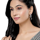 Rose Gold-Plated Gunmetal Toned Purple American Diamond studded Teardrop & Leaf Shaped Drop Earrings