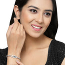 Rhodium-Plated Silver Toned Sea Blue American Diamond Studded Bracelet