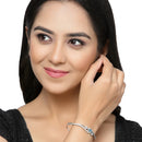 Rhodium-Plated Silver Toned Sea Blue American Diamond Studded Bracelet