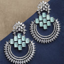 Rhodium-Plated American Diamond Studded Circular Chandbali Earrings