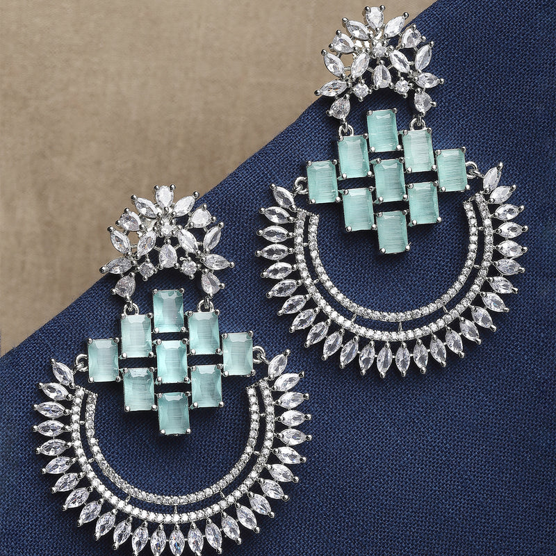 Rhodium-Plated American Diamond Studded Circular Chandbali Earrings