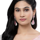 Rhodium-Plated Pink & White American Diamond studded Teardrop Drop Earrings