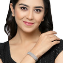 Rhodium Plated Silver Toned White American Diamond Studded  Cuff Bracelet