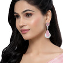 Rhodium-Plated Pink & White American Diamond studded Teardrop Drop Earrings