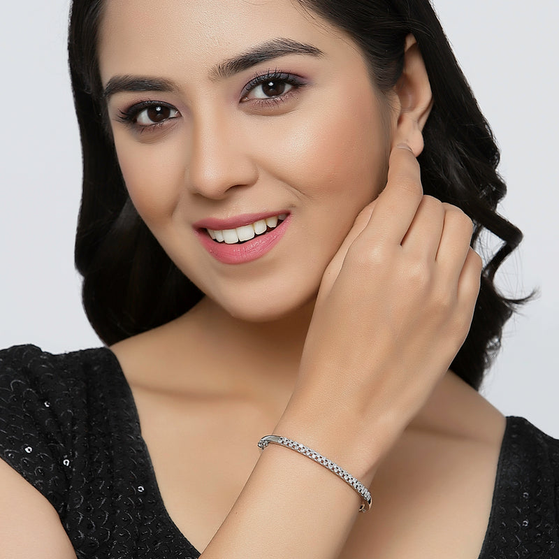 Rhodium Plated Silver Toned American Diamond Studded Bracelet combo Set of 2