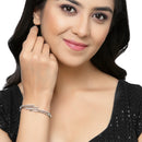 Rhodium-Plated Silver Toned White Geometric Shape American Diamond Studded Bracelet