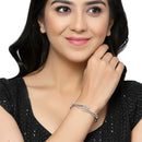 Rhodium-Plated Silver Toned White Geometric Shape American Diamond Studded Bracelet