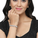 Rhodium-Plated Silver Toned White Geometric Shape American Diamond Studded Bracelet