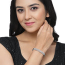 Rhodium-Plated Silver Toned White Geometric Shape American Diamond Studded Bracelet