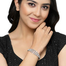 Rhodium-Plated Silver Toned Multi Row White American Diamond Studded Bracelet