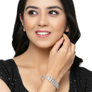 Rhodium-Plated Silver Toned Multi Row White American Diamond Studded Bracelet