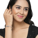 Rhodium Plated Silver Toned Floral Design Set Of 2 Adjustable Bracelet & Classic Bracelet