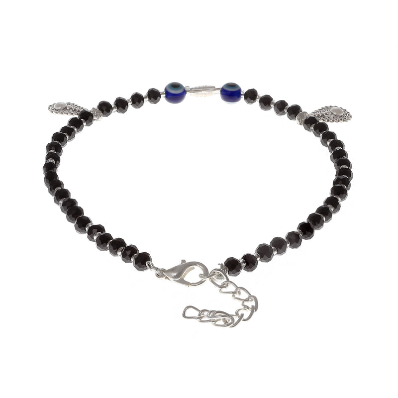 Rhodium Plated Silver Toned Butterfly Shaped Evil Eye Studded Charm Anklets
