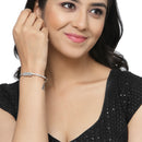 Rhodium Plated Silver Toned American Diamond Studded  Round Design Charm Adjustable Bracelet & Classic Cuff Bracelet Combo Set of 2