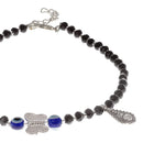 Rhodium Plated Silver Toned Butterfly Shaped Evil Eye Studded Charm Anklets