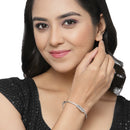 Rhodium Plated Silver Toned Floral Design Set Of 2 Adjustable Bracelet & Classic Bracelet