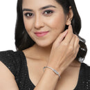 Rhodium-Plated Silver Toned White Flower Shaped American Diamond Studded Bracelet