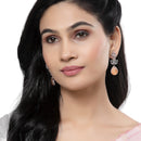 Rose Gold-Plated Gunmetal Toned Orange American Diamond studded Teardrop & Leaf Shaped Drop Earrings