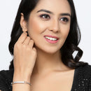 Rhodium Plated Silver Toned American Diamond Studded  Round Charm Adjustable Bracelet & Cuff Bracelet  Combo Set of 2