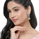 Rose Gold-Plated Gunmetal Toned Orange American Diamond studded Teardrop & Leaf Shaped Drop Earrings