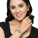 Rose Gold-Plated Black Toned White American Diamond Studded  Bracelet