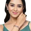 Rhodium Plated Silver Toned  Royal Blue Teardrop Shaped American Diamond Stone Studded Kada Bracelet