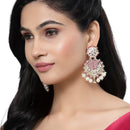 Gold-Plated Red Beads White Pearls & Kundan studded Handcrafted Crescent Shaped Drop Earrings
