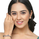 Rhodium Plated Silver Toned  Royal Blue Teardrop Shaped American Diamond Stone Studded Kada Bracelet