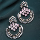 Rose Gold-Plated Gunmetal Toned American Diamond Studded Circular Chandbali Earrings