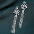 White Rhodium-Plated with Silver-Toned American Diamond Contemporary Drop Earrings
