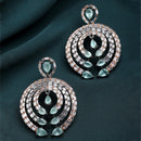 Rose Gold-Plated Gunmetal Toned Sea Green American Diamond Studded Circular Contemporary Drop Earrings